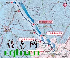 唐家山堰塞湖洪水的流向和到达各地的时间 任洁 制图